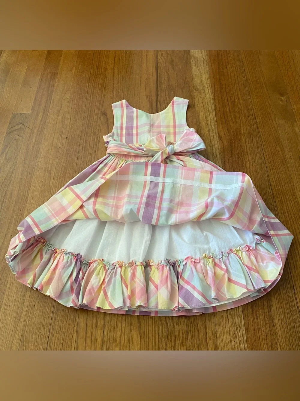 Ralph Lauren Pastel Plaid Bow-Waist Girls Dress